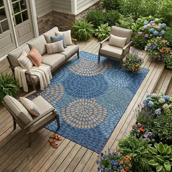Navy Blue And Blue Geometric Washable Indoor Outdoor Area Rug Photo 1
