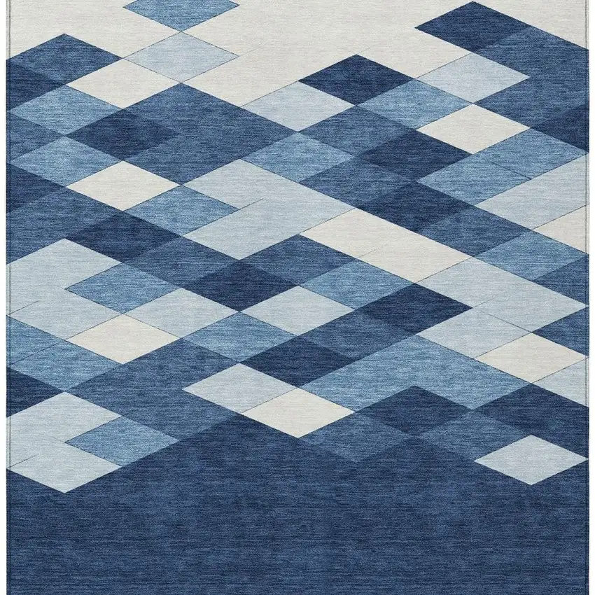 Navy Blue And Blue Geometric Washable Indoor Outdoor Area Rug Photo 4