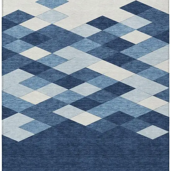 Navy Blue And Blue Geometric Washable Indoor Outdoor Area Rug Photo 4