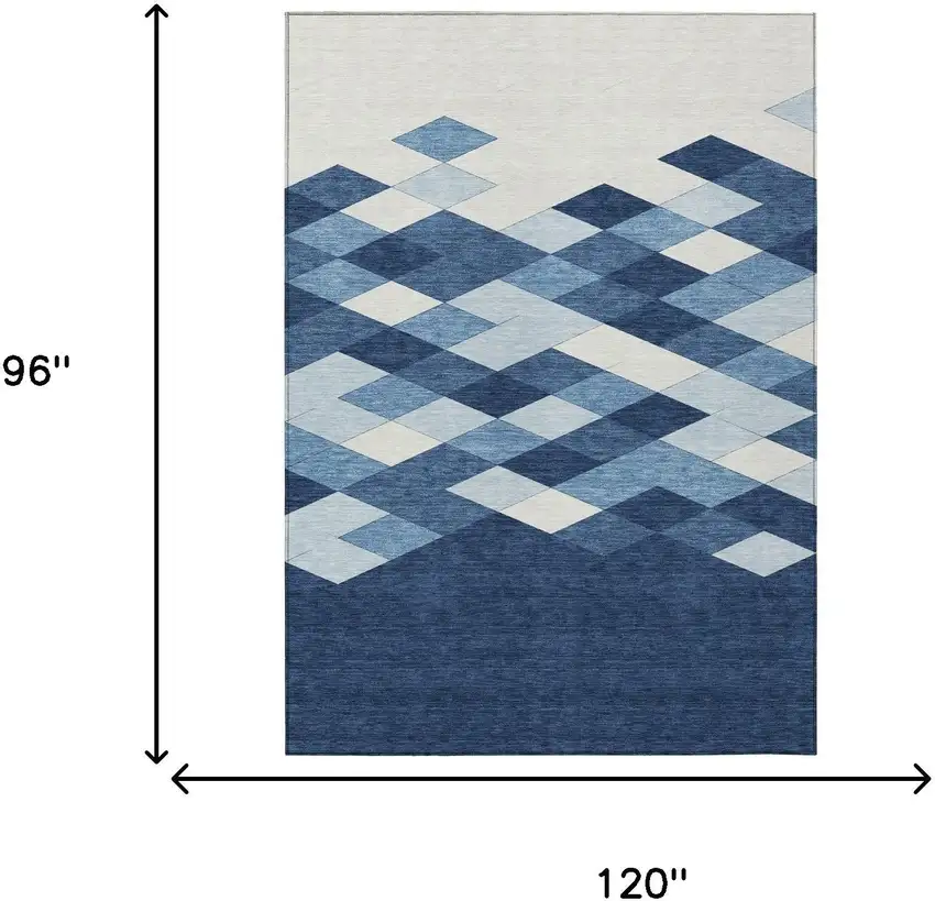Navy Blue And Blue Geometric Washable Indoor Outdoor Area Rug Photo 9