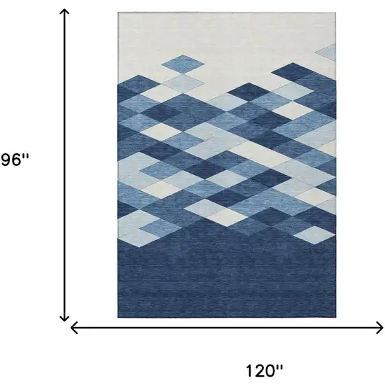 Navy Blue And Blue Geometric Washable Indoor Outdoor Area Rug Photo 9