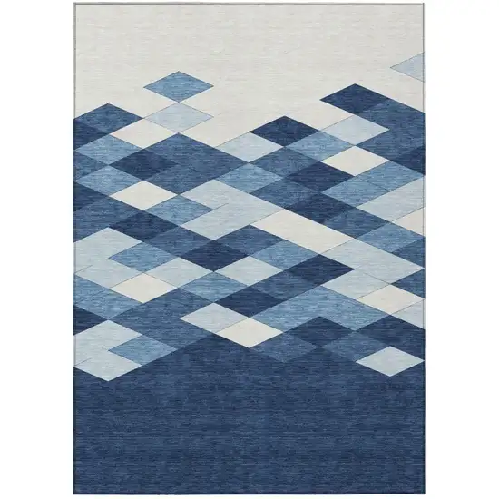 Navy Blue And Blue Geometric Washable Indoor Outdoor Area Rug Photo 2