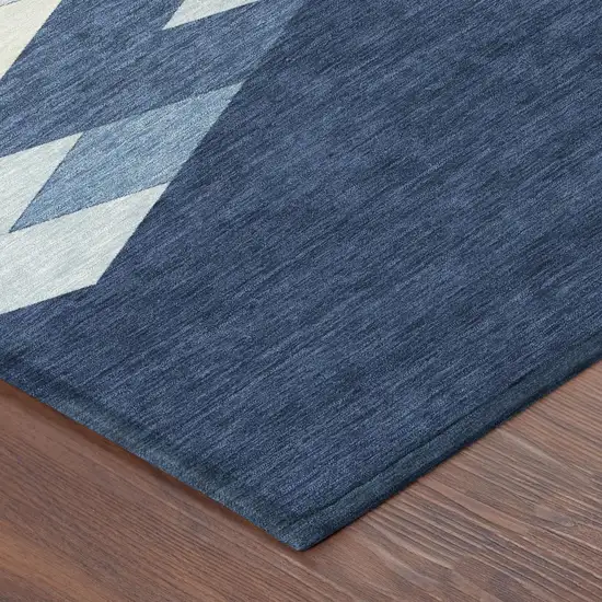 Navy Blue And Blue Geometric Washable Indoor Outdoor Area Rug Photo 7