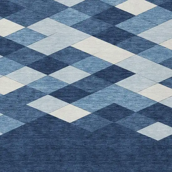 Navy Blue And Blue Geometric Washable Indoor Outdoor Area Rug Photo 5