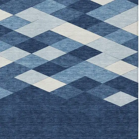 Navy Blue And Blue Geometric Washable Indoor Outdoor Area Rug Photo 3