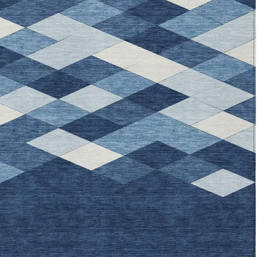 Navy Blue And Blue Geometric Washable Indoor Outdoor Area Rug Photo 3