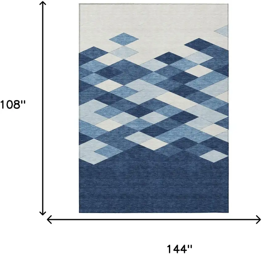 Navy Blue And Blue Geometric Washable Indoor Outdoor Area Rug Photo 9