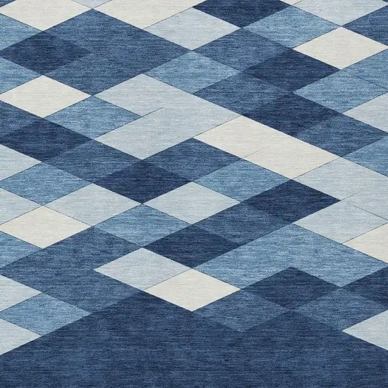 Navy Blue And Blue Geometric Washable Indoor Outdoor Area Rug Photo 5
