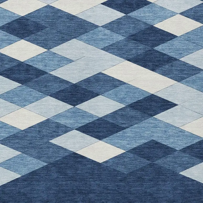 Navy Blue And Blue Geometric Washable Indoor Outdoor Area Rug Photo 5