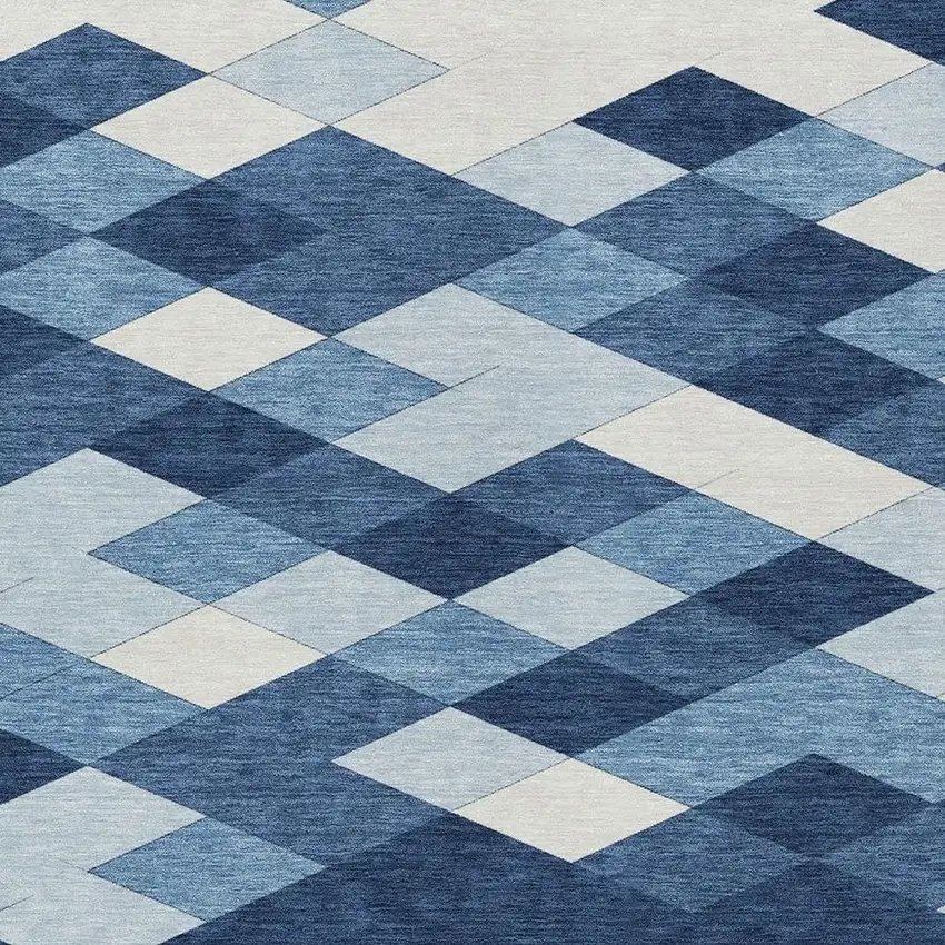 Navy Blue And Blue Geometric Washable Indoor Outdoor Area Rug Photo 3