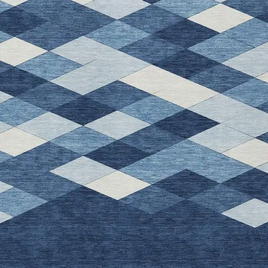 Navy Blue And Blue Geometric Washable Indoor Outdoor Area Rug Photo 5