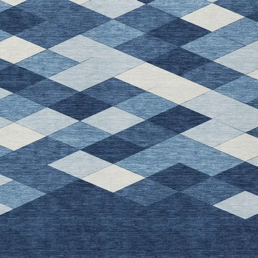 Navy Blue And Blue Geometric Washable Indoor Outdoor Area Rug Photo 5