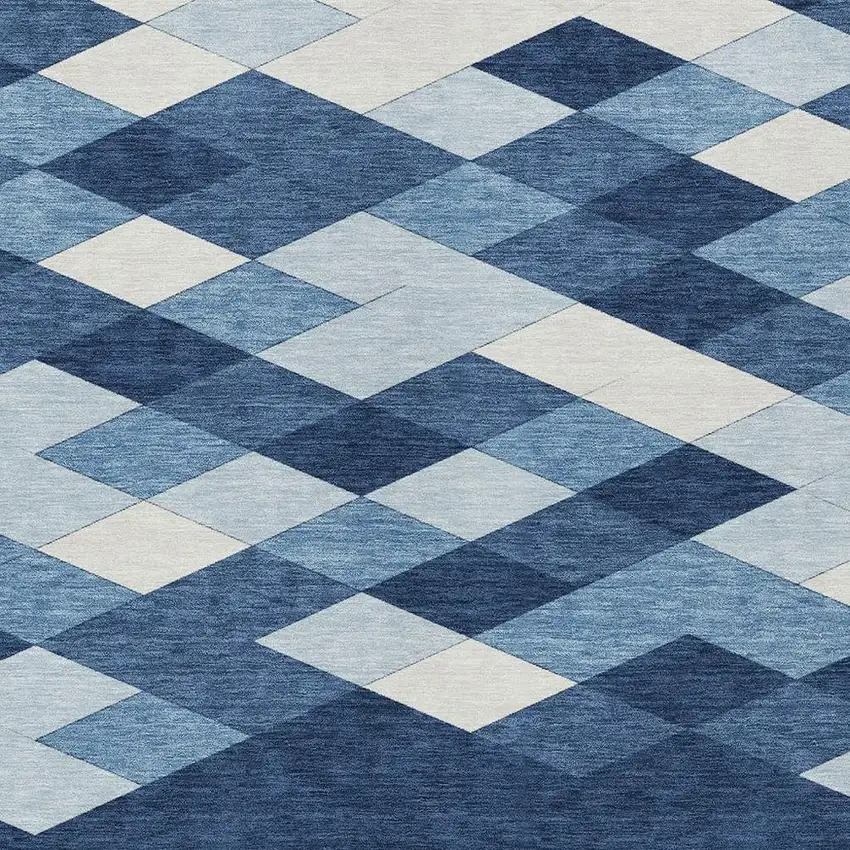 Navy Blue And Blue Geometric Washable Indoor Outdoor Area Rug Photo 3