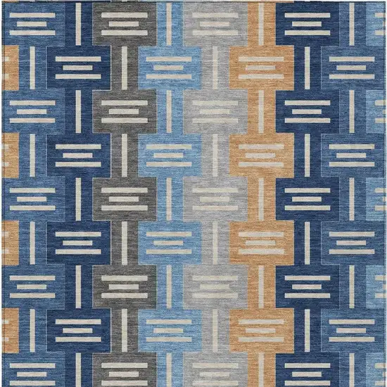 Navy Blue And Blue Geometric Washable Indoor Outdoor Area Rug Photo 4
