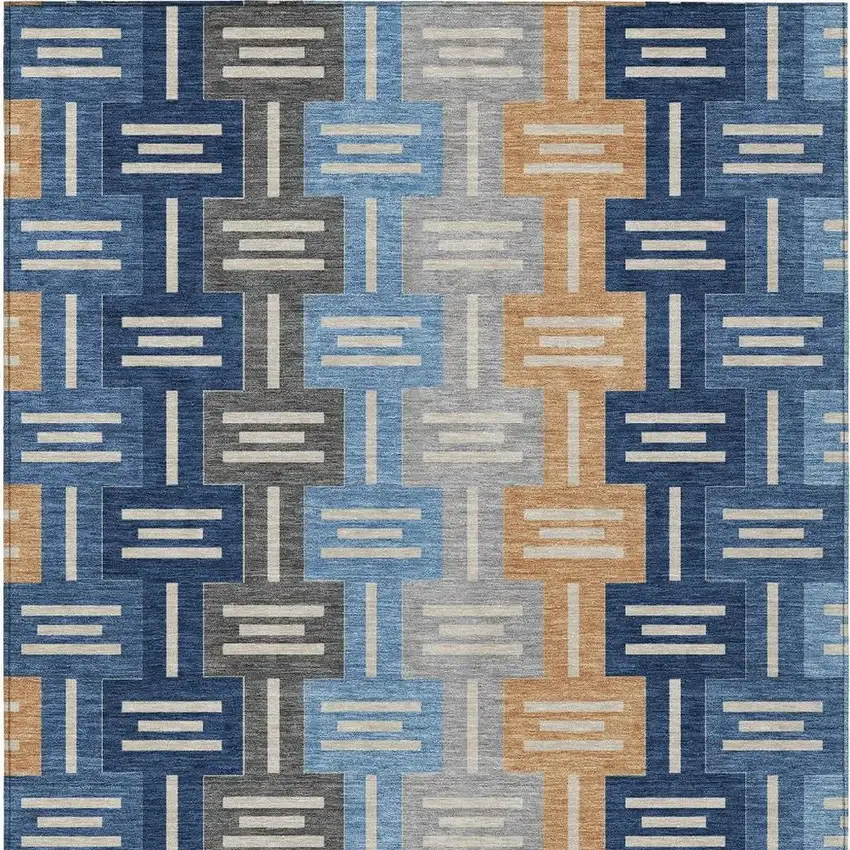 Navy Blue And Blue Geometric Washable Indoor Outdoor Area Rug Photo 4