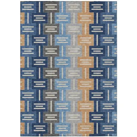 Navy Blue And Blue Geometric Washable Indoor Outdoor Area Rug Photo 2