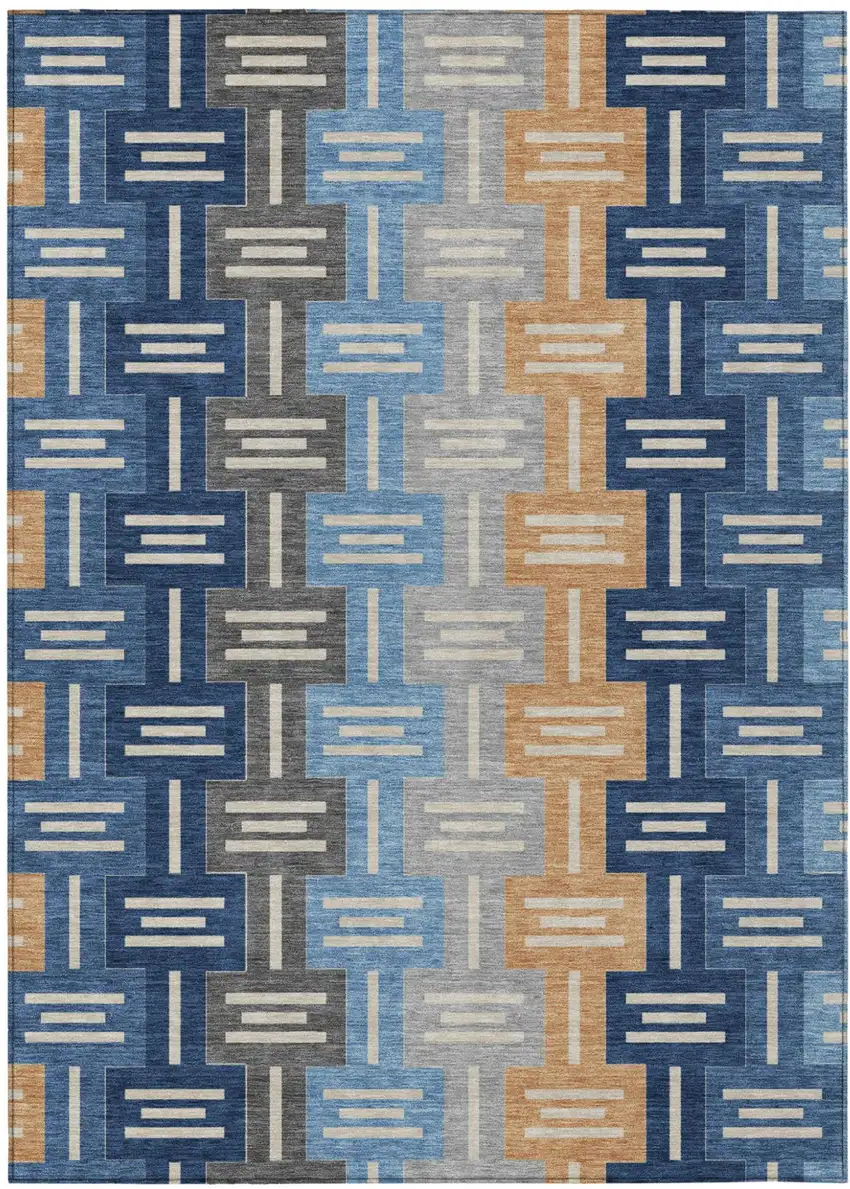 Navy Blue And Blue Geometric Washable Indoor Outdoor Area Rug Photo 2
