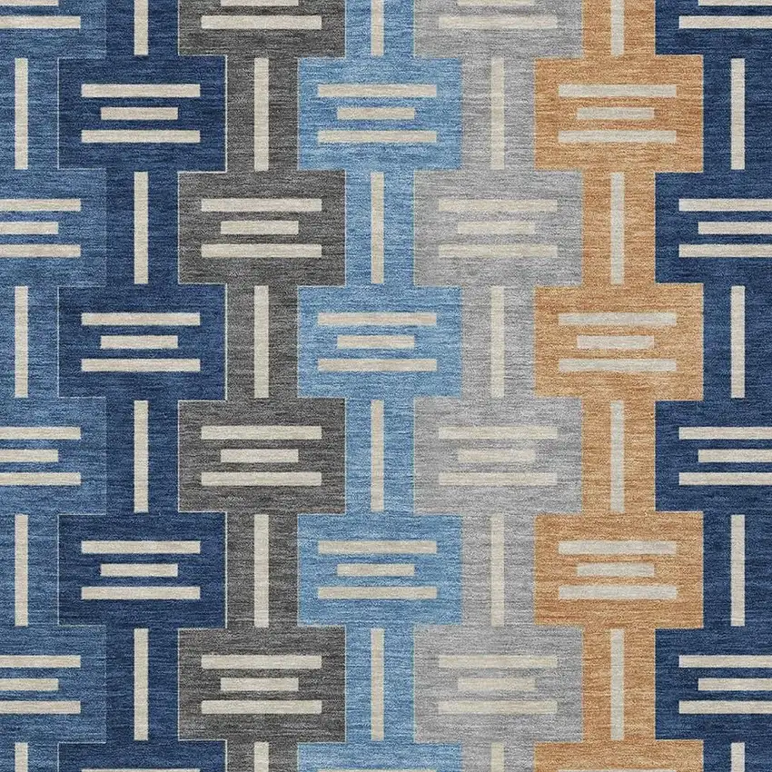 Navy Blue And Blue Geometric Washable Indoor Outdoor Area Rug Photo 3