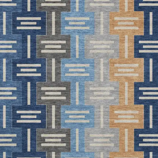 Navy Blue And Blue Geometric Washable Indoor Outdoor Area Rug Photo 3