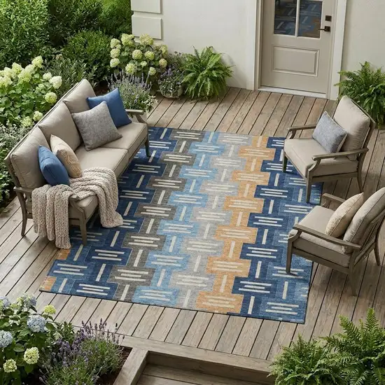 Navy Blue And Blue Geometric Washable Indoor Outdoor Area Rug Photo 1