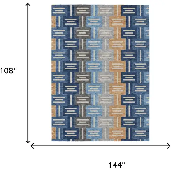 Navy Blue And Blue Geometric Washable Indoor Outdoor Area Rug Photo 7