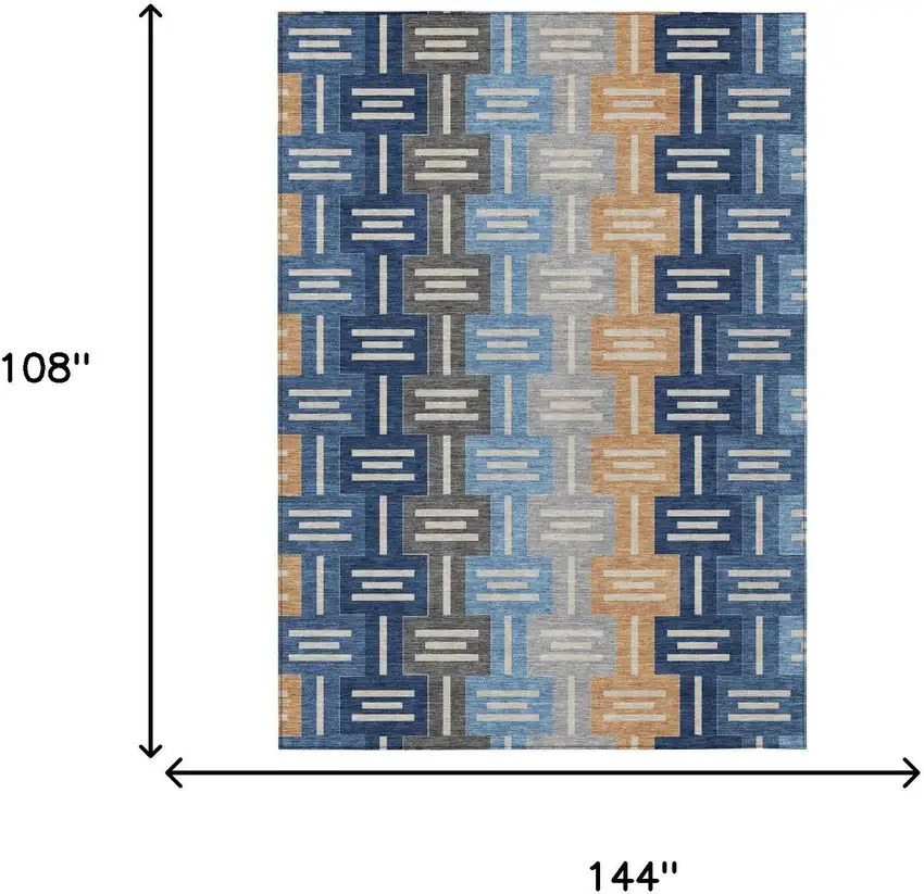 Navy Blue And Blue Geometric Washable Indoor Outdoor Area Rug Photo 7