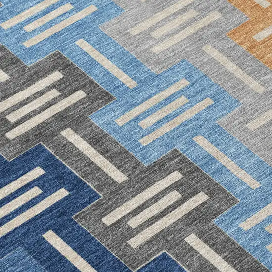 Navy Blue And Blue Geometric Washable Indoor Outdoor Area Rug Photo 6
