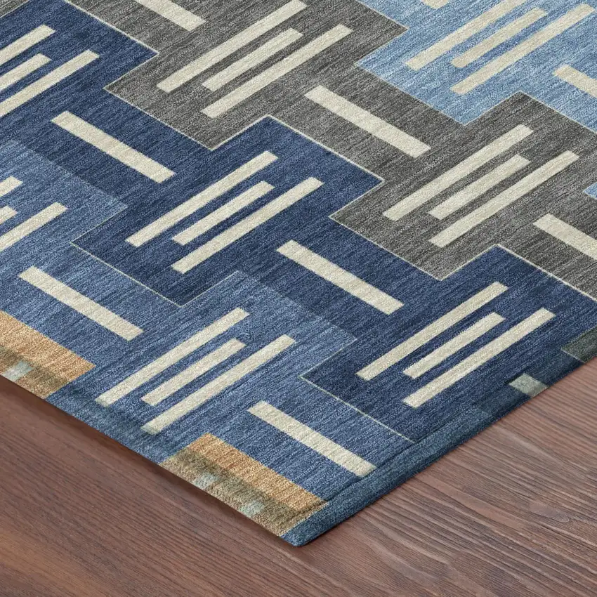 Navy Blue And Blue Geometric Washable Indoor Outdoor Area Rug Photo 5