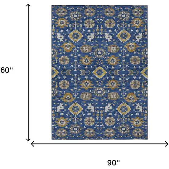 Navy Blue And Blue Geometric Washable Indoor Outdoor Area Rug Photo 6