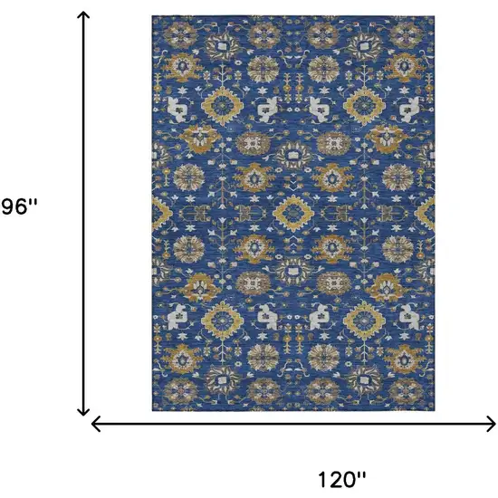 Navy Blue And Blue Geometric Washable Indoor Outdoor Area Rug Photo 6