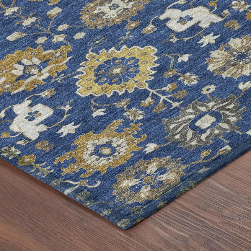 Navy Blue And Blue Geometric Washable Indoor Outdoor Area Rug Photo 4
