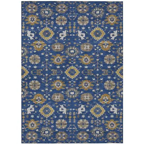 Navy Blue And Blue Geometric Washable Indoor Outdoor Area Rug Photo 1