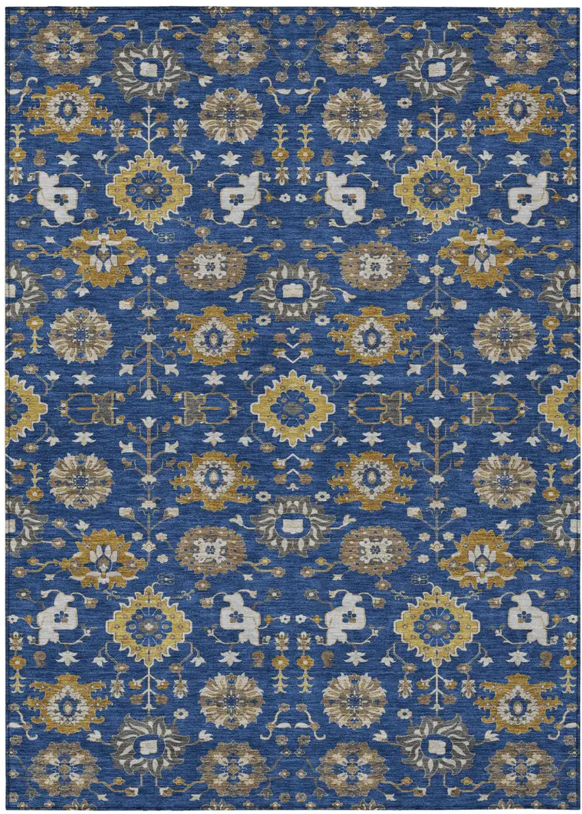 Navy Blue And Blue Geometric Washable Indoor Outdoor Area Rug Photo 1