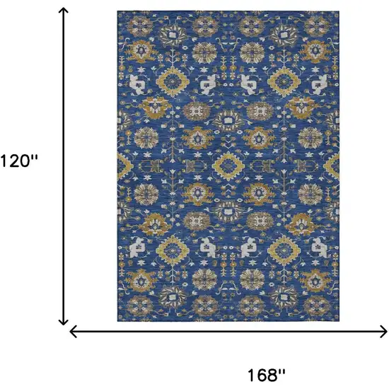 Navy Blue And Blue Geometric Washable Indoor Outdoor Area Rug Photo 6