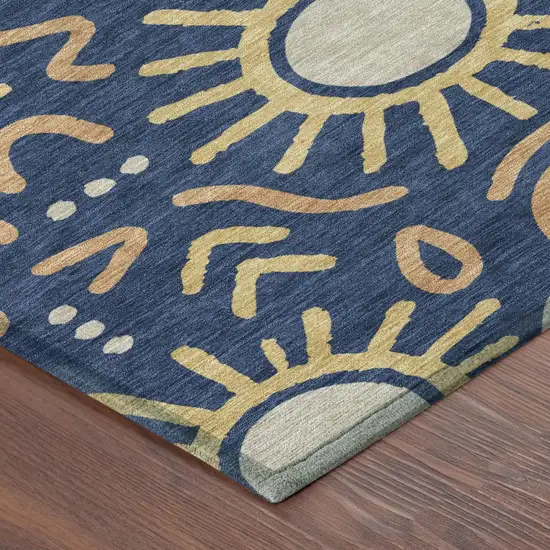 Navy Blue And Blue Geometric Washable Indoor Outdoor Area Rug Photo 4