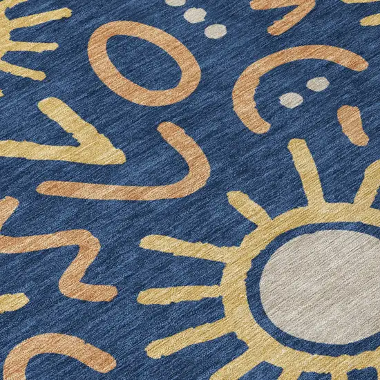 Navy Blue And Blue Geometric Washable Indoor Outdoor Area Rug Photo 5