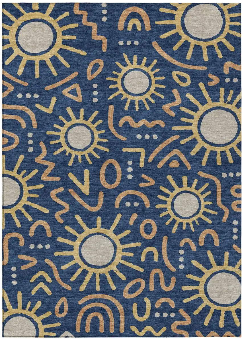 Navy Blue And Blue Geometric Washable Indoor Outdoor Area Rug Photo 1