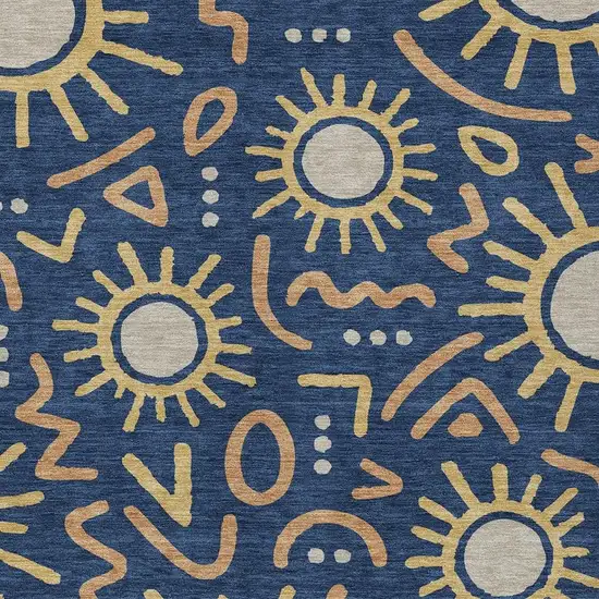Navy Blue And Blue Geometric Washable Indoor Outdoor Area Rug Photo 2