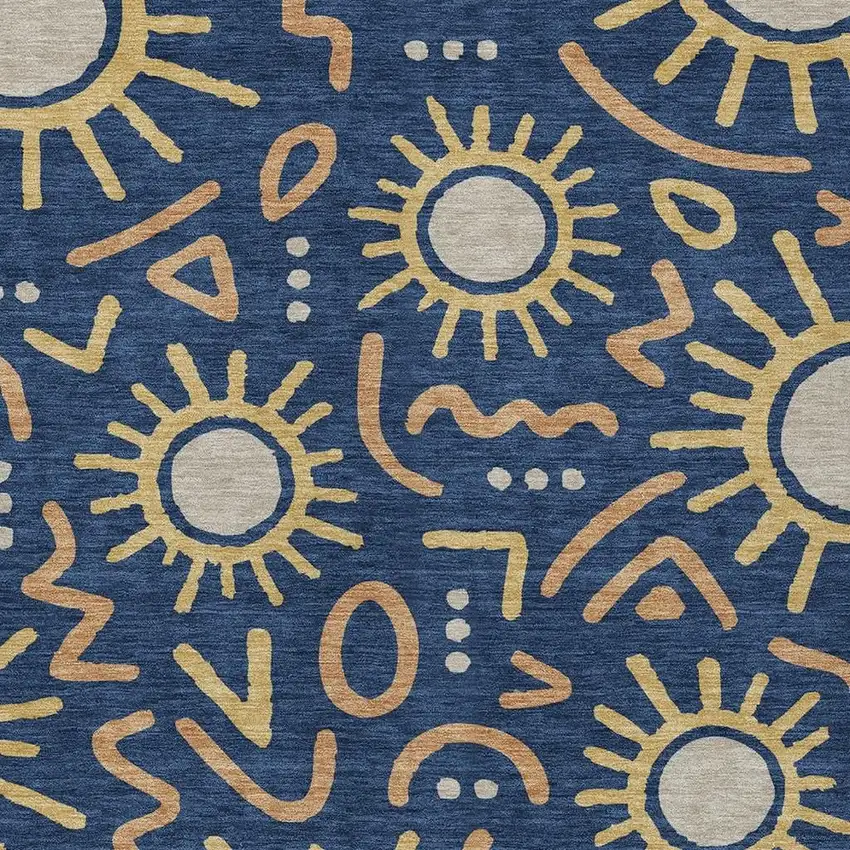 Navy Blue And Blue Geometric Washable Indoor Outdoor Area Rug Photo 2