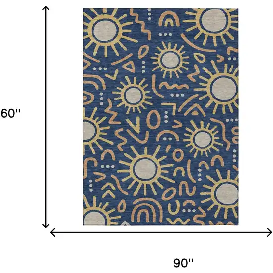 Navy Blue And Blue Geometric Washable Indoor Outdoor Area Rug Photo 6