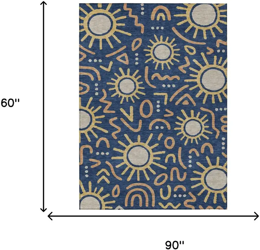 Navy Blue And Blue Geometric Washable Indoor Outdoor Area Rug Photo 6