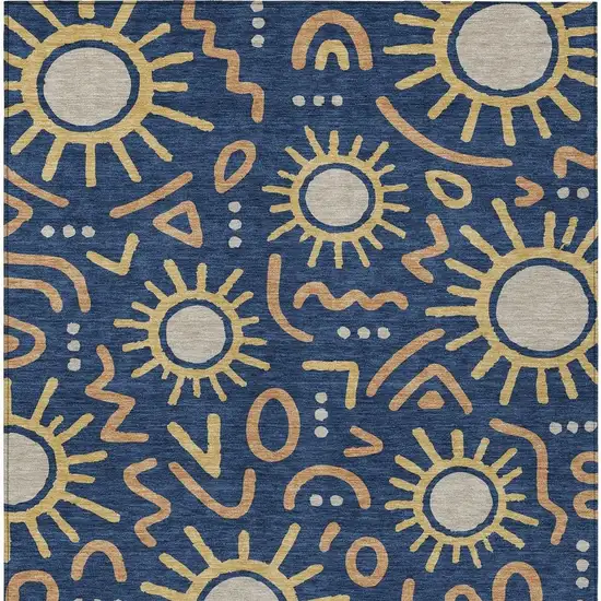 Navy Blue And Blue Geometric Washable Indoor Outdoor Area Rug Photo 1