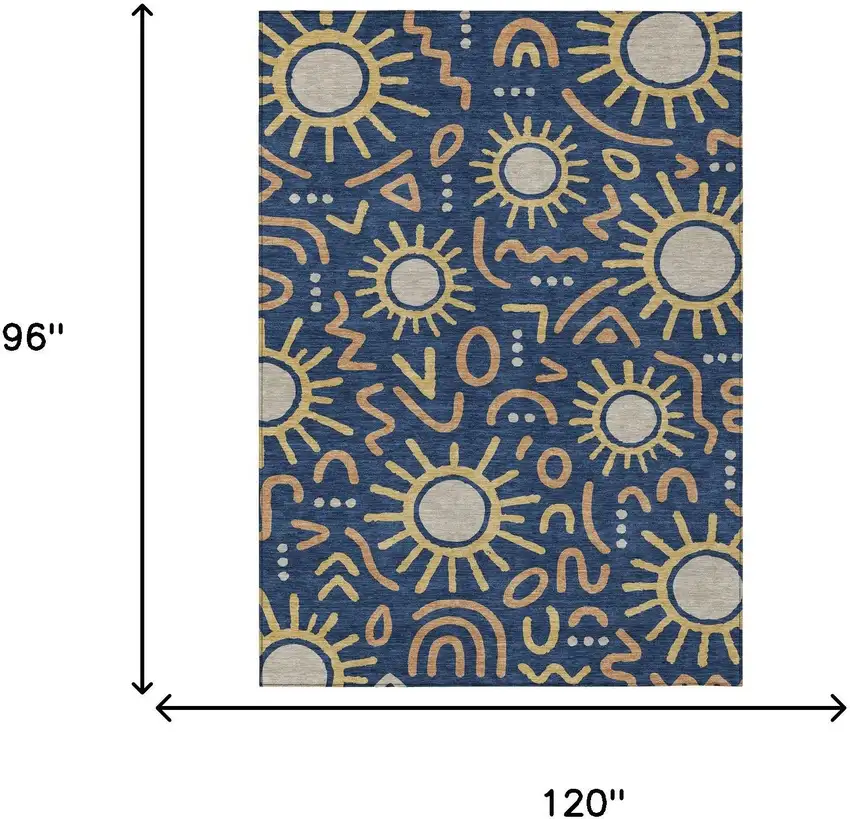 Navy Blue And Blue Geometric Washable Indoor Outdoor Area Rug Photo 6