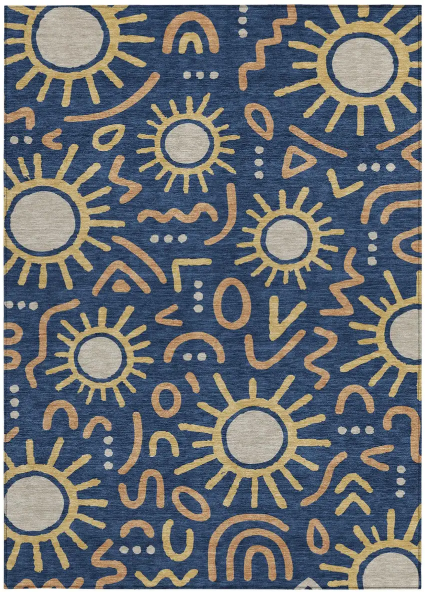 Navy Blue And Blue Geometric Washable Indoor Outdoor Area Rug Photo 3