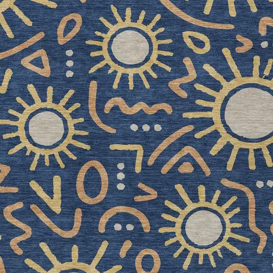Navy Blue And Blue Geometric Washable Indoor Outdoor Area Rug Photo 2
