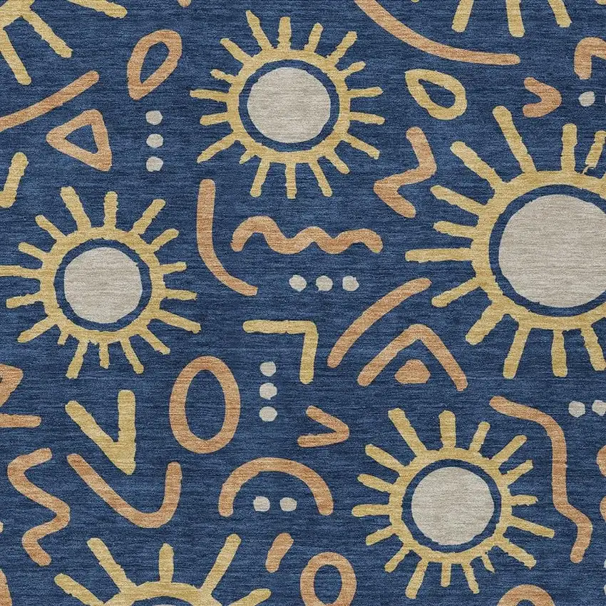 Navy Blue And Blue Geometric Washable Indoor Outdoor Area Rug Photo 2