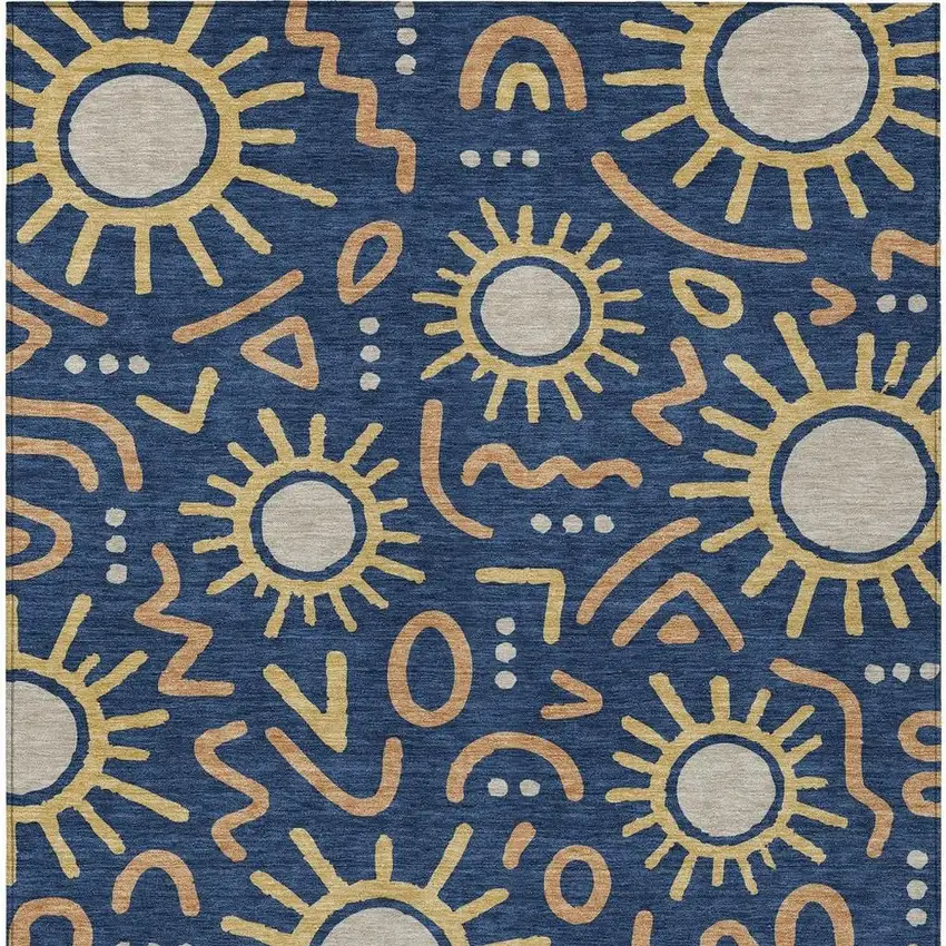 Navy Blue And Blue Geometric Washable Indoor Outdoor Area Rug Photo 3