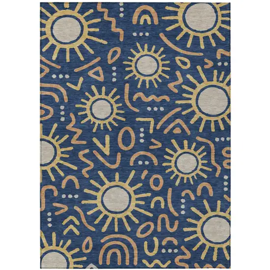 Navy Blue And Blue Geometric Washable Indoor Outdoor Area Rug Photo 1