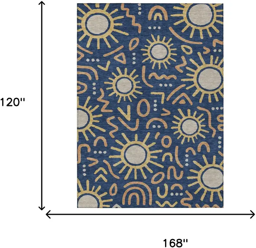 Navy Blue And Blue Geometric Washable Indoor Outdoor Area Rug Photo 6