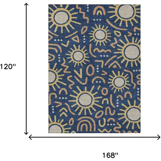 Navy Blue And Blue Geometric Washable Indoor Outdoor Area Rug Photo 6